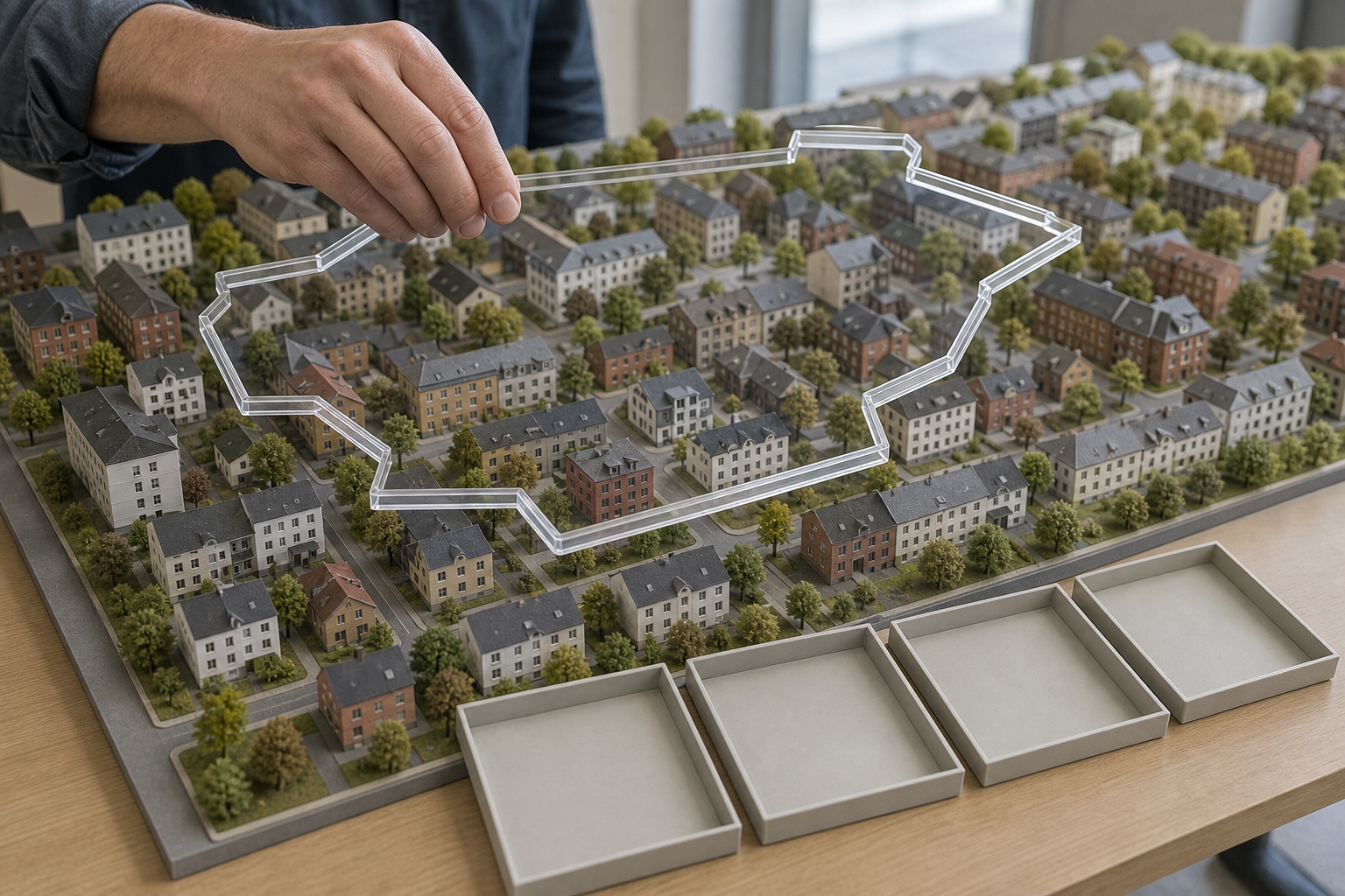 Transparente Satzungsgrenze über einem generischen Quartiersmodell.
